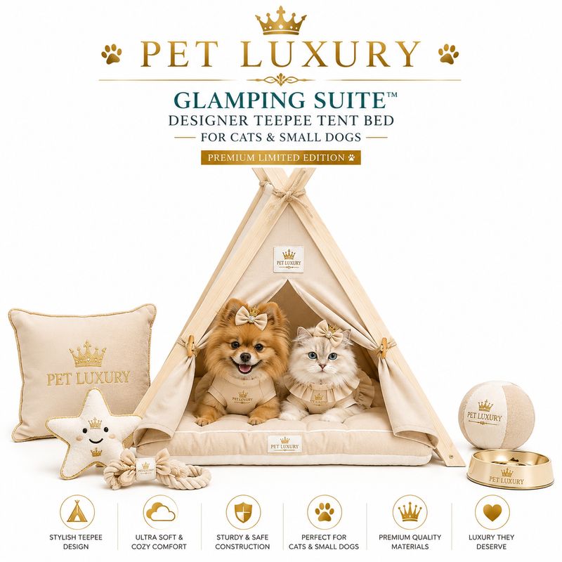 Pet LUXURY Glamping Suite™ Designer Teepee Tent Bed for Cats & Small Dogs – Premium Limited Edition
