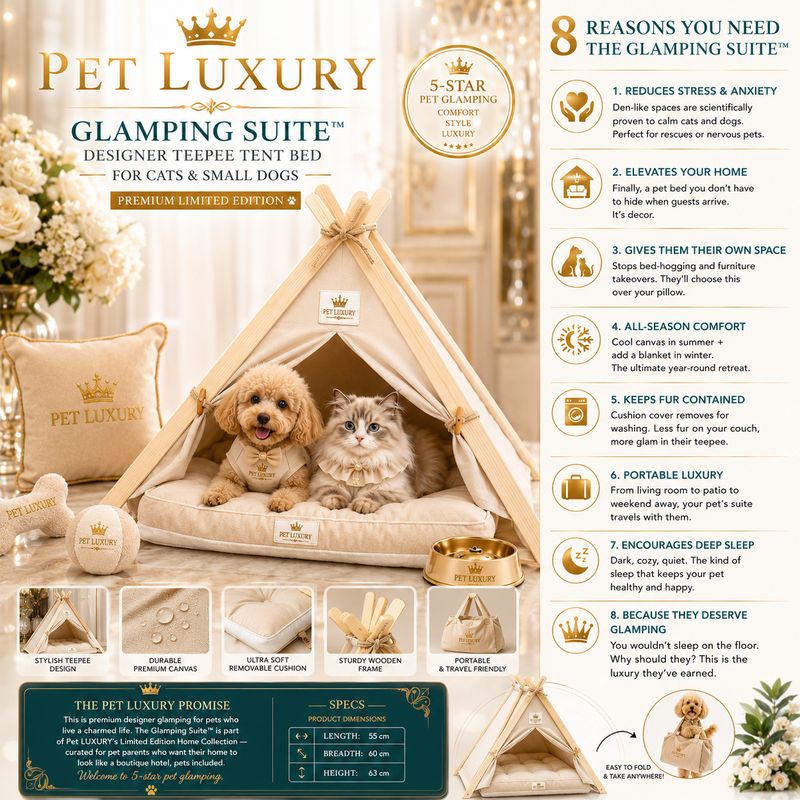Pet LUXURY Glamping Suite™ Designer Teepee Tent Bed for Cats & Small Dogs – Premium Limited Edition