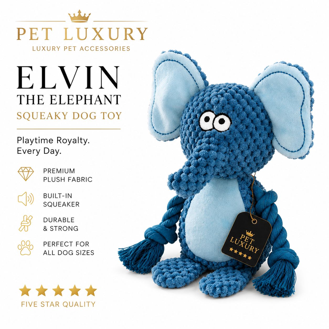 Elvin The Elephant Squeaky Dog Toy