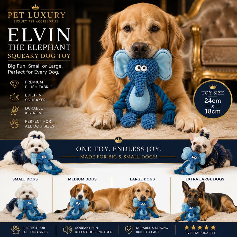 Elvin The Elephant Squeaky Dog Toy