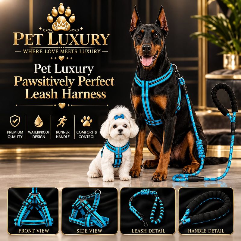 Pet Luxury ® Pawsitively Perfect Blue Dog Harness and Leash Set 💙🐾