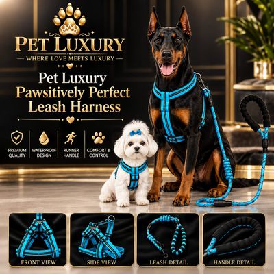 Pet Luxury ® Pawsitively Perfect Blue Dog Harness and Leash Set 💙🐾 Pet Luxury ® Pawsitively Perfect Blue Dog Harness and Leash Set 💙🐾