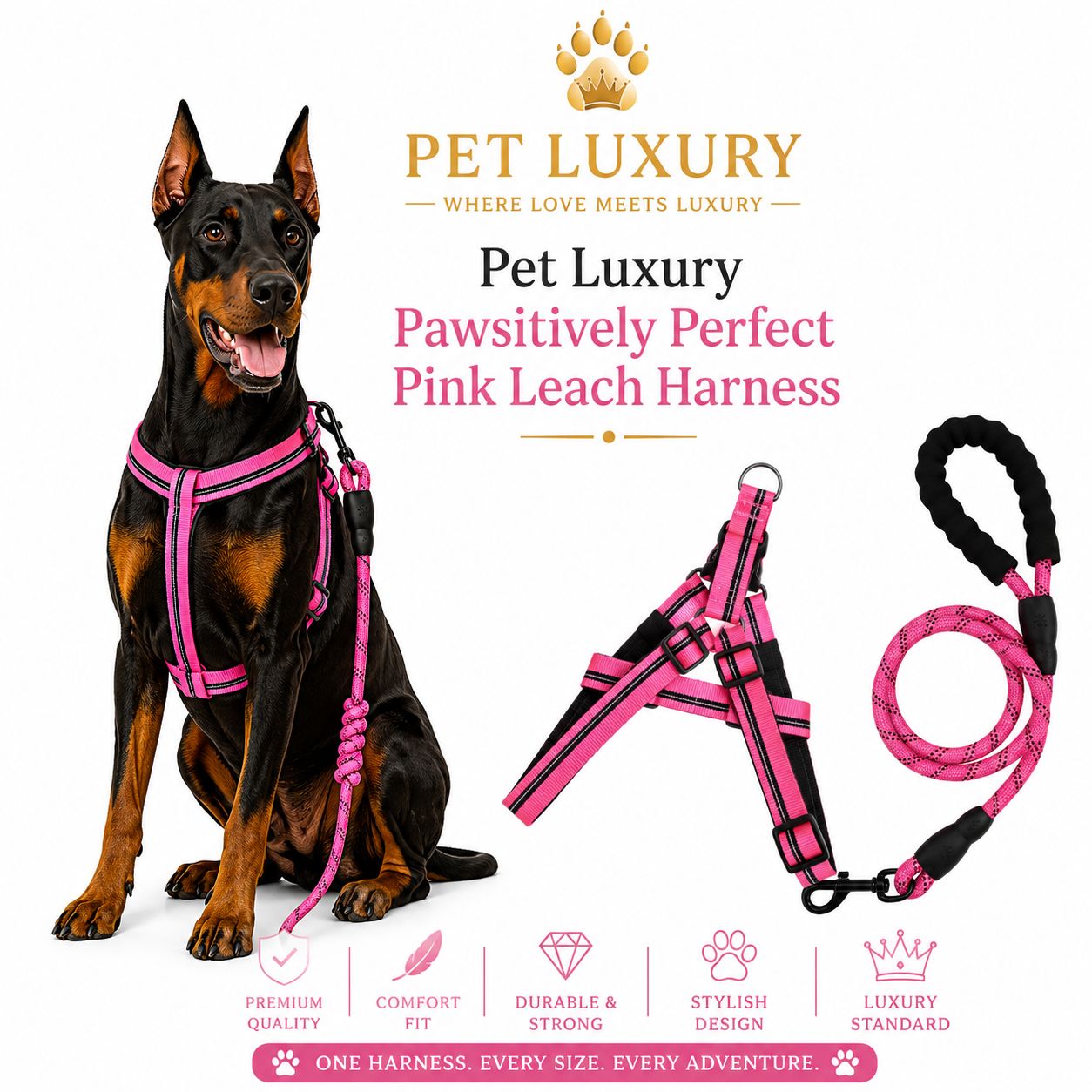 Pet Luxury Pawsitively Perfect Pink Leach Harness
