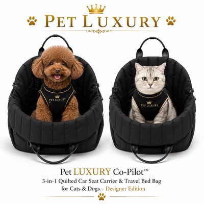 Pet LUXURY Co-Pilot™ Quilted 3-in-1 Car Seat Carrier & Travel Bed Bag – Designer Edition - Black Pet LUXURY Co-Pilot™ Quilted 3-in-1 Car Seat Carrier & Travel Bed Bag – Designer Edition - Black