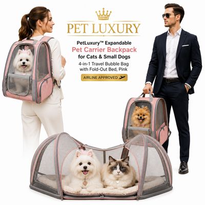 PetLuxury™ Expandable Pet Carrier Backpack for Cats & Small Dogs - 4-in-1 Travel Bubble Bag with Fold-Out Bed, Pink | Airline Approved