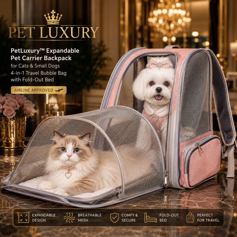 PetLuxury™ Expandable Pet Carrier Backpack for Cats & Small Dogs - 4-in-1 Travel Bubble Bag with Fold-Out Bed, Pink | Airline Approved