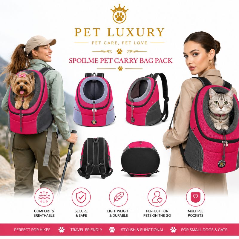 SpoilMe Pet Carry Bag Pack | Front-Facing Backpack Carrier for Small Dogs & Cats