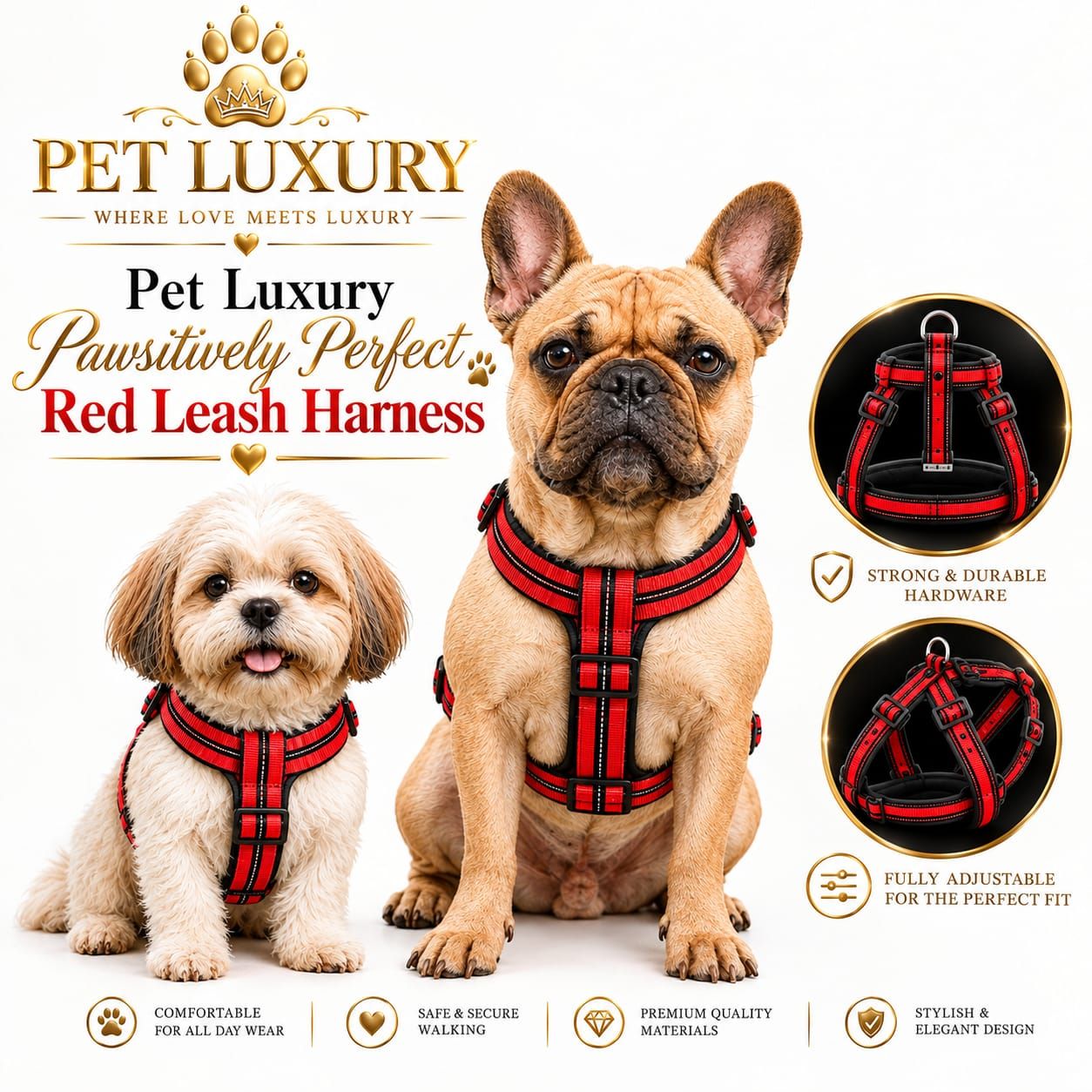 Pet Luxury ® Pawsitively Perfect Red Dog Harness and Leash Set ❤️🐾
