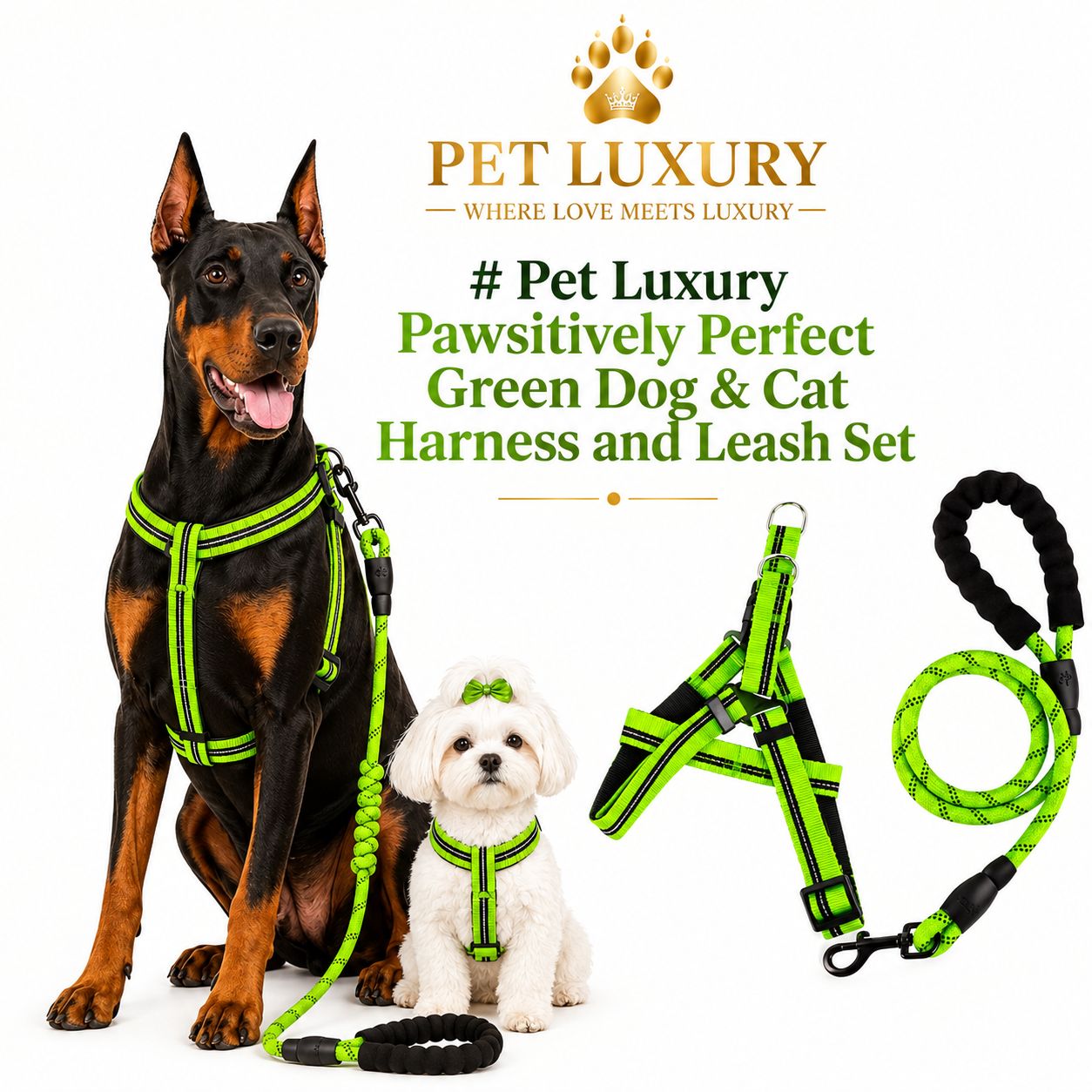 Pet Luxury Pawsitively Perfect Green Dog & Cat Harness and Leash Set