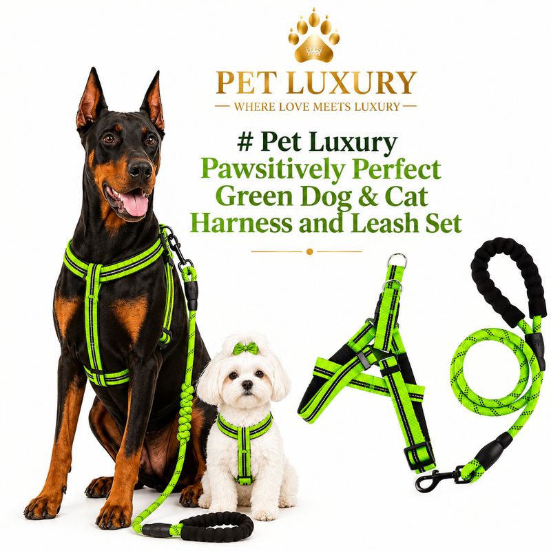Pet Luxury Pawsitively Perfect Green Dog & Cat Harness and Leash Set