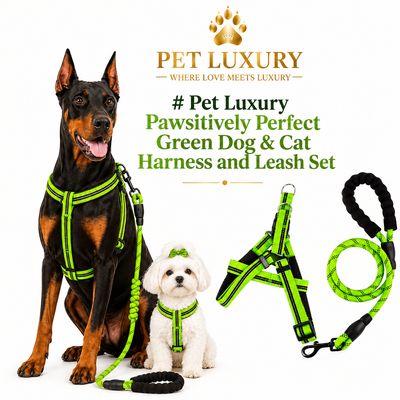 Pet Luxury Pawsitively Perfect Green Dog & Cat Harness and Leash Set