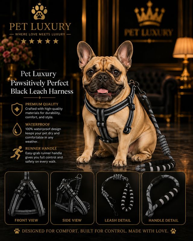 Pet Luxury Pawsitively Perfect Black Leach Harness