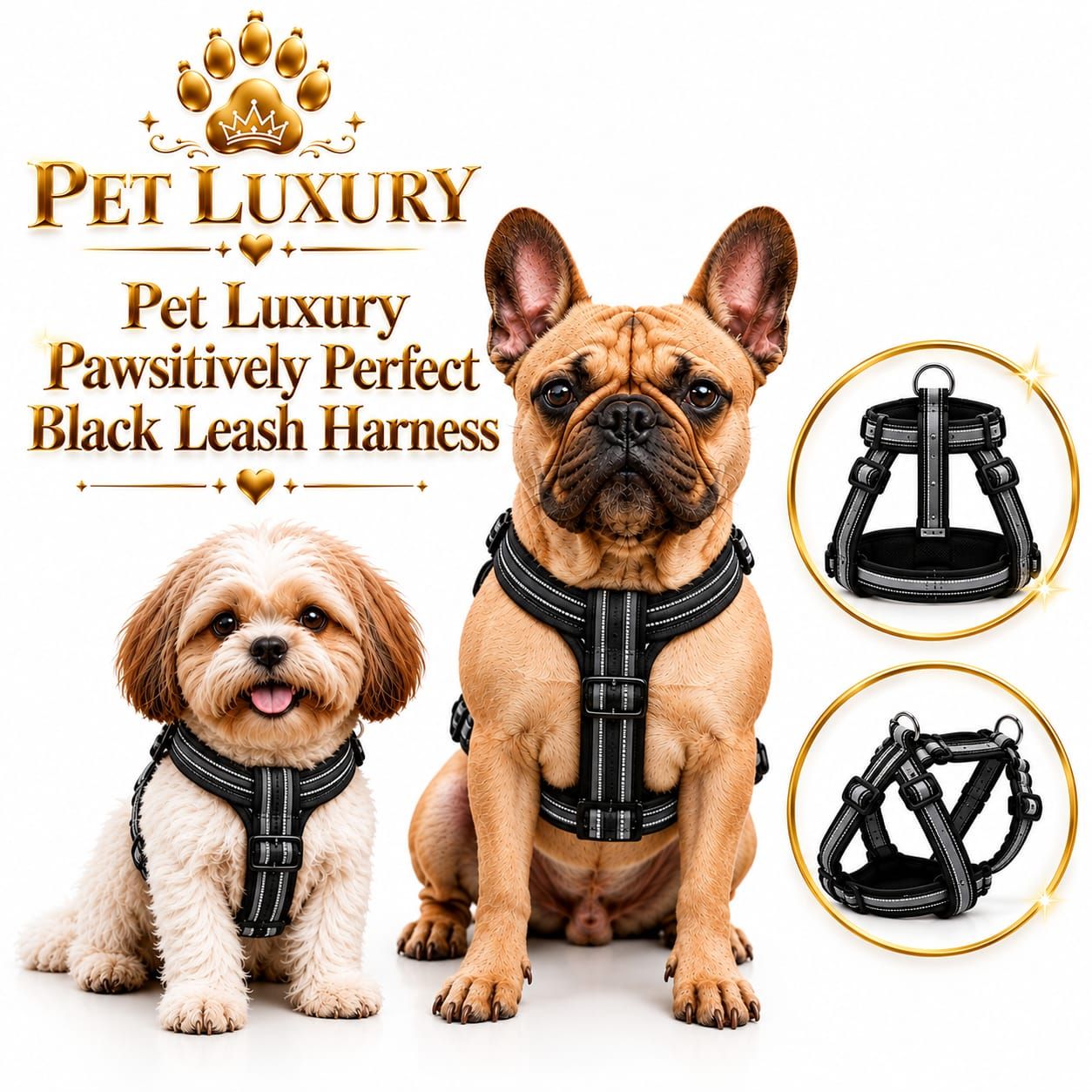 Pet Luxury ® Pawsitively Perfect Black Dog Harness and Leash Set 🖤🐾 Pet Luxury ® Pawsitively Perfect Black Dog Harness and Leash Set 🖤🐾