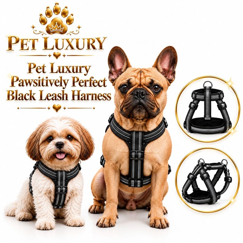 Pet Luxury ® Pawsitively Perfect Black Dog Harness and Leash Set 🖤🐾 Pet Luxury ® Pawsitively Perfect Black Dog Harness and Leash Set 🖤🐾