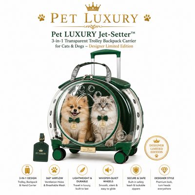Pet LUXURY Jet-Setter™ 3-in-1 Transparent Trolley Backpack Carrier for Cats & Dogs – Designer Limited Edition Pet LUXURY Jet-Setter™ 3-in-1 Transparent Trolley Backpack Carrier for Cats & Dogs – Designer Limited Edition