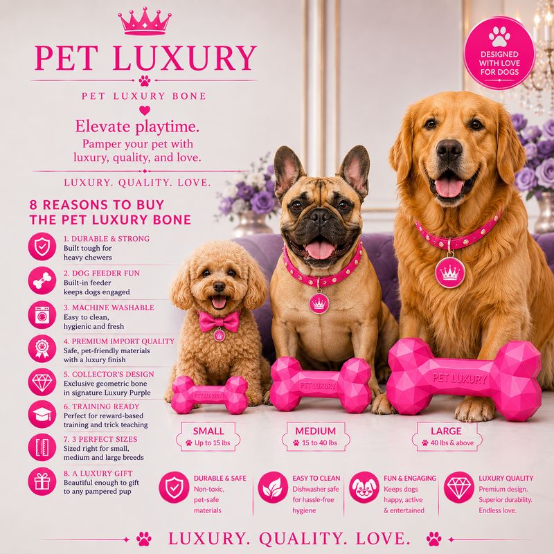 Pet Luxury Bone Pet Dog Chew Toy - Dark Pink