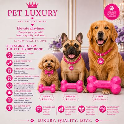 Pet Luxury Bone Pet Dog Chew Toy - Dark Pink
