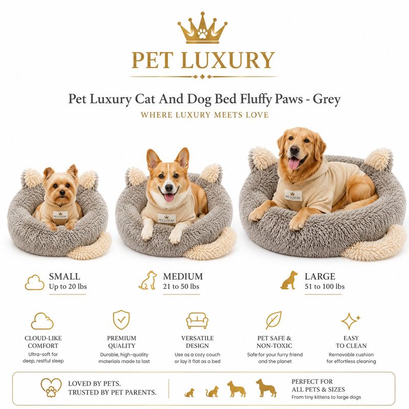 Pet Luxury Cat And Dog Bed Fluffy Paws - Grey