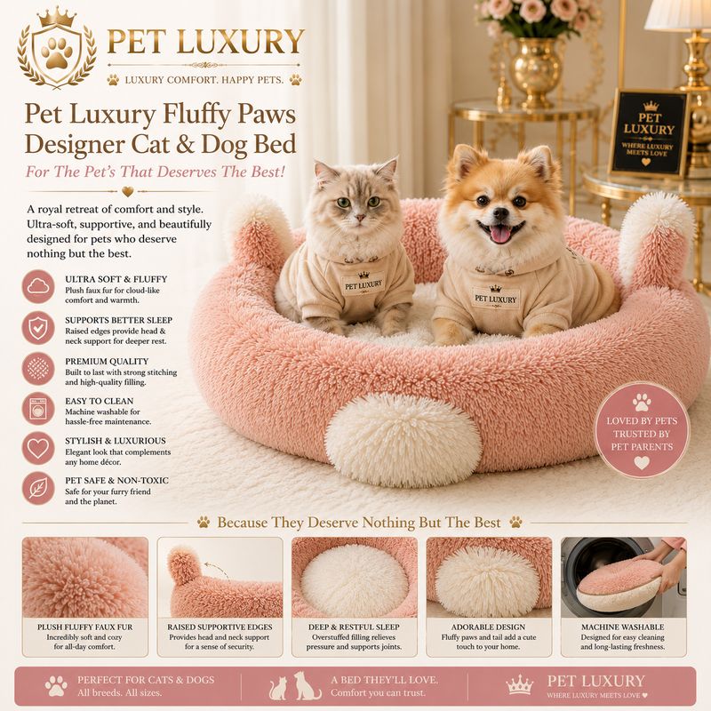 Pet Luxury Fluffy Paws Designer Cat & Dog Bed - Baby Pink