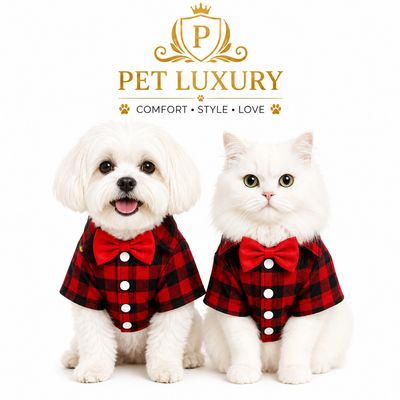 Stylish Pet Luxury Dog And Cat Bow Tie Shirt - Red Stylish Pet Luxury Dog And Cat Bow Tie Shirt - Red