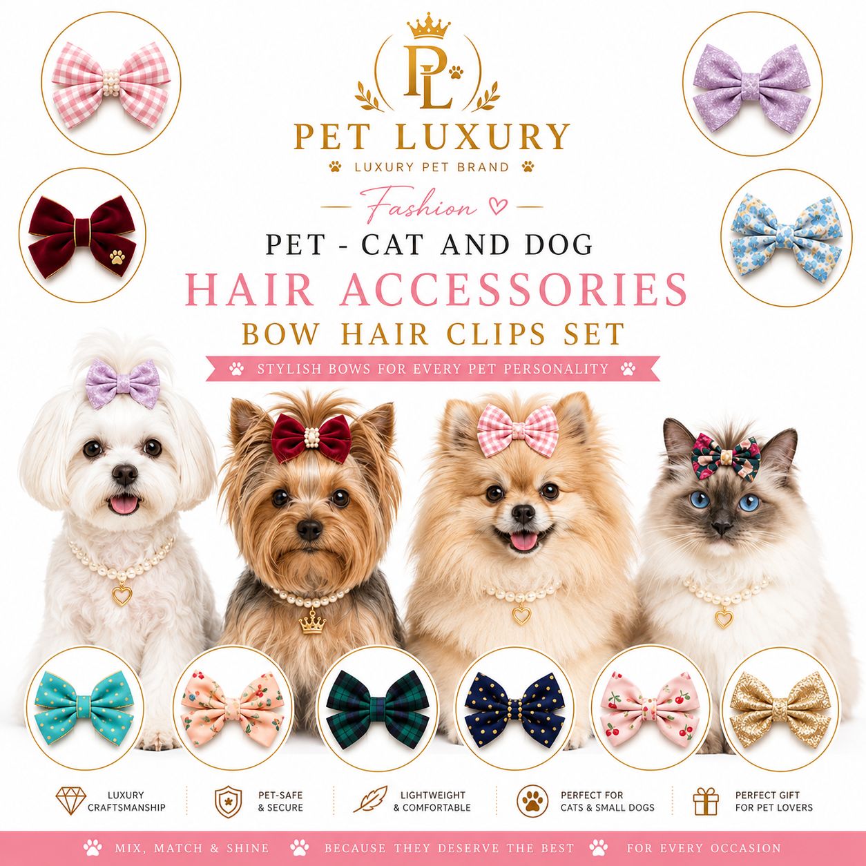 Pet Luxury Fashion Pet - Cat And Dog Hair Accessories Bow Hair Clips Set