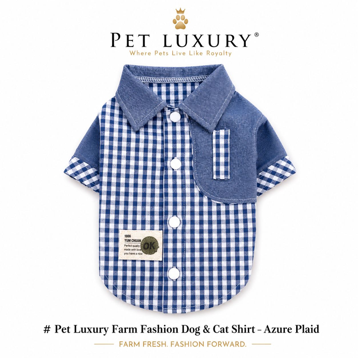 Pet Luxury FarmStyle™ Azure Plaid – Premium Dog & Cat Button-Up Shirt