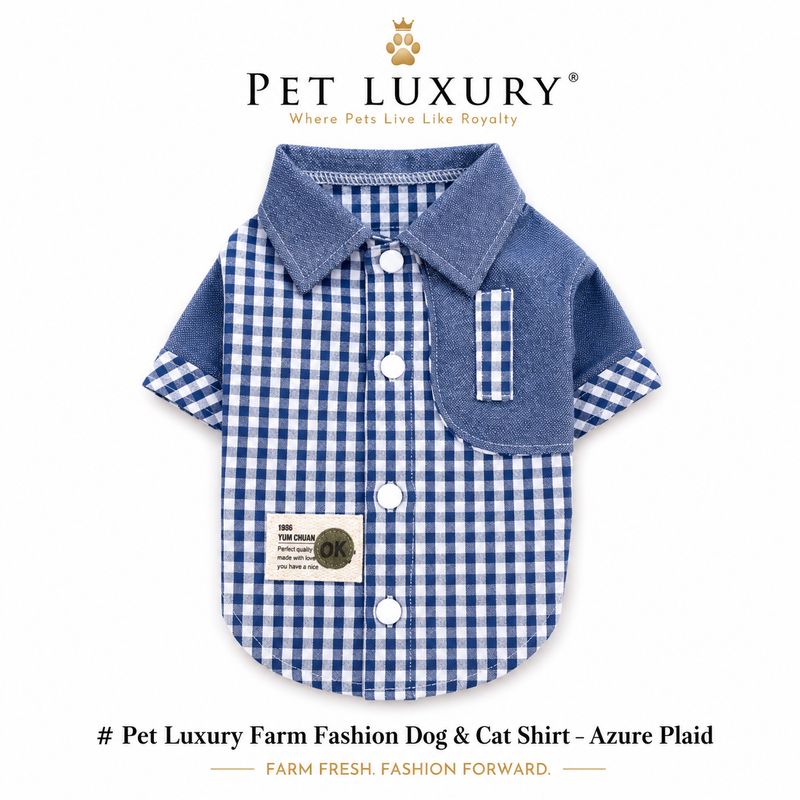 Pet Luxury FarmStyle™ Azure Plaid – Premium Dog & Cat Button-Up Shirt