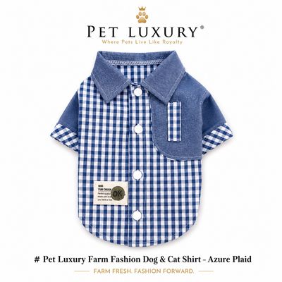 Pet Luxury FarmStyle™ Azure Plaid – Premium Dog & Cat Button-Up Shirt