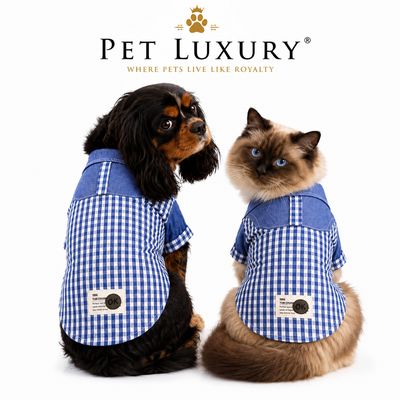 Pet Luxury FarmStyle™ Azure Plaid – Premium Dog & Cat Button-Up Shirt