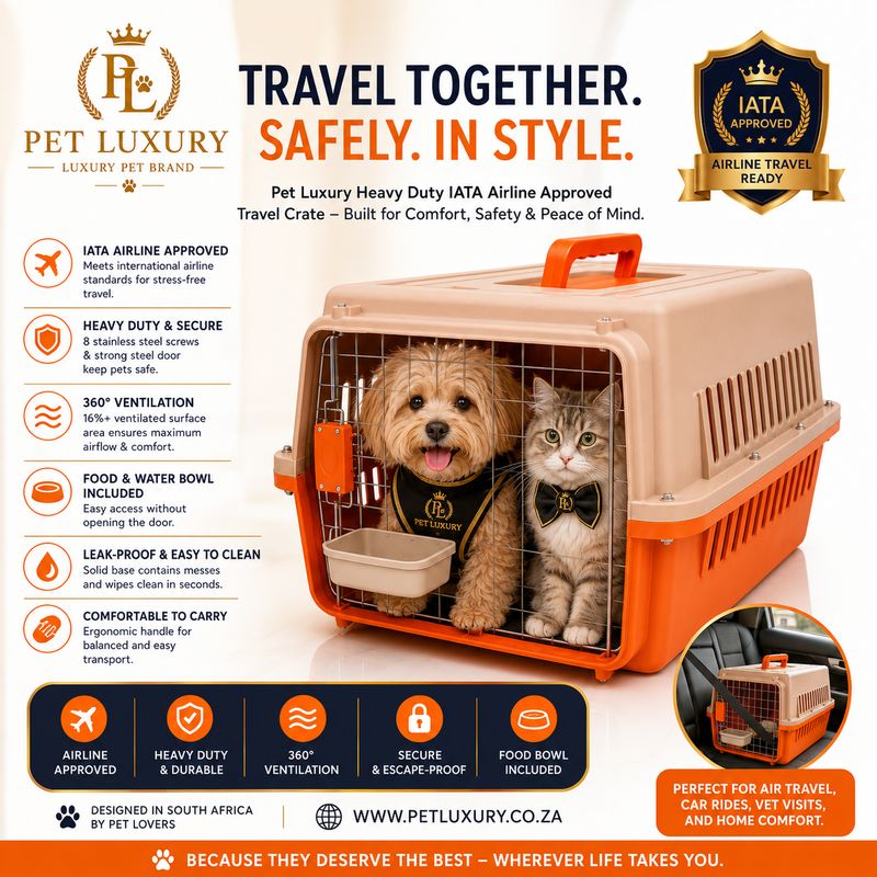 Dog Cat Carrier Airline Approved - Pet Luxury Heavy Duty IATA Travel Crate with Steel Door, Screws, Food Bowl & Ventilation - Pet Kennel for Travel, Orange