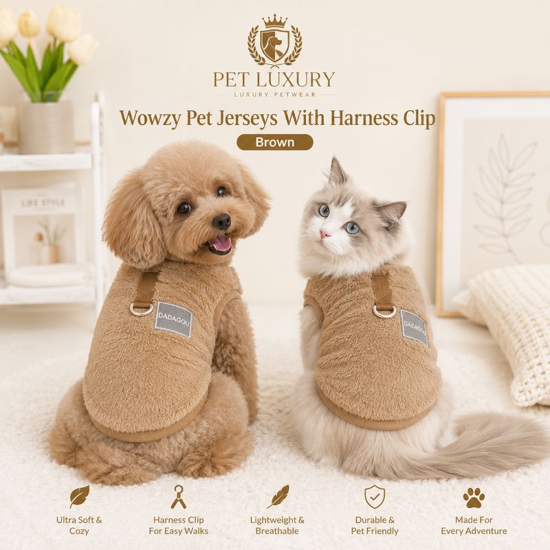 Wowzy Pet Jerseys With Harness Clip - Brown