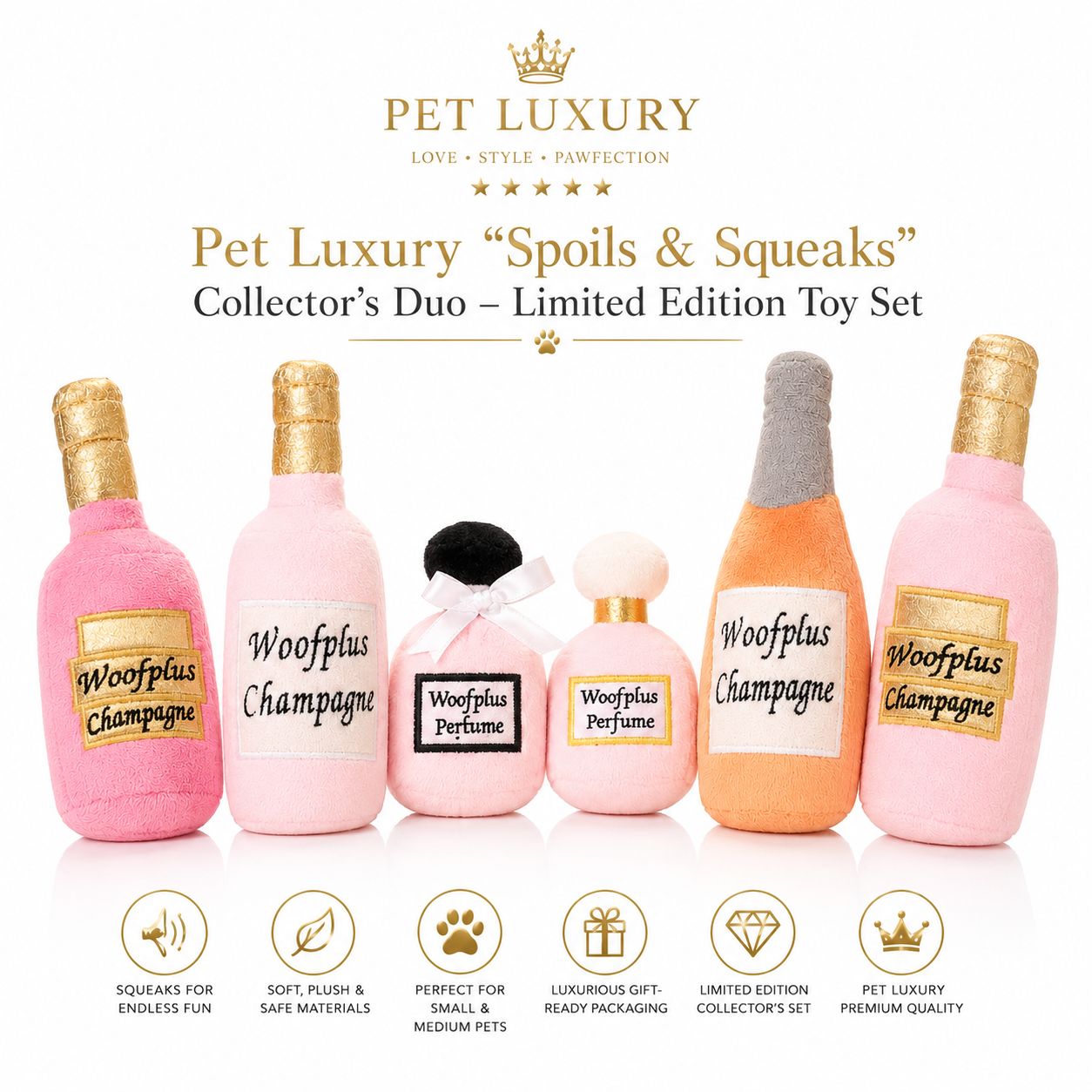 Pet Luxury “Spoils & Squeaks” Collector’s Duo – Limited Edition Toy Set Pet Luxury “Spoils & Squeaks” Collector’s Duo – Limited Edition Toy Set