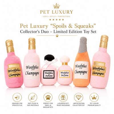 Pet Luxury “Spoils & Squeaks” Collector’s Duo – Limited Edition Toy Set Pet Luxury “Spoils & Squeaks” Collector’s Duo – Limited Edition Toy Set