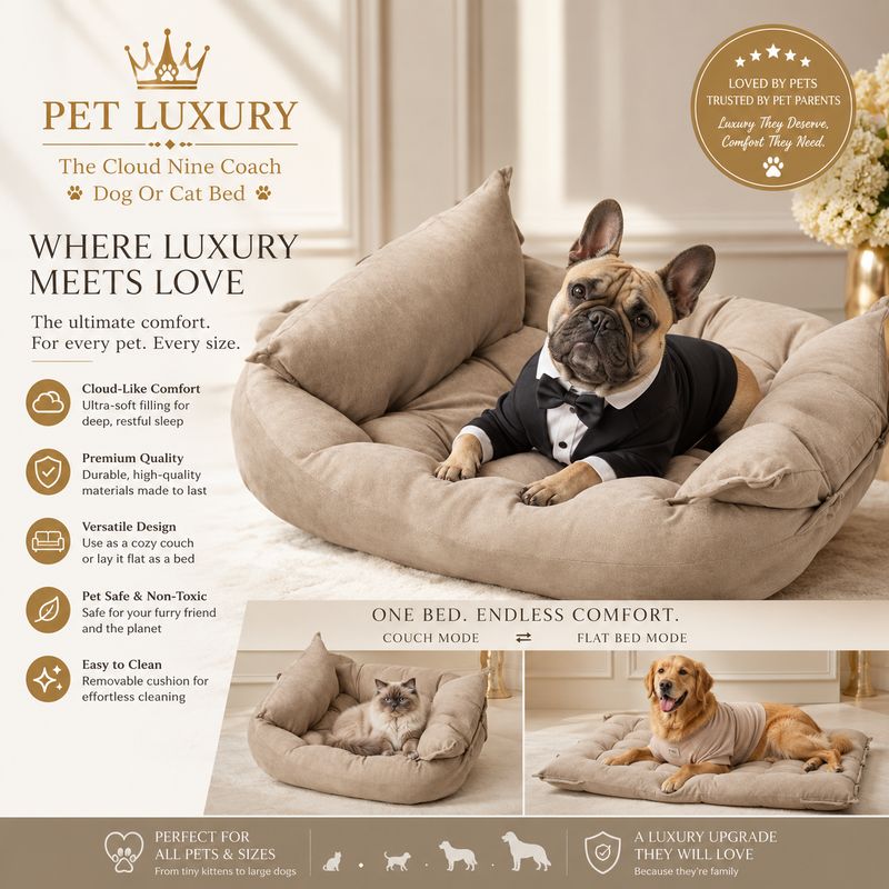 The Cloud Nine Coach™ Dog Or Cat Bed by Pet Luxury - Beige
