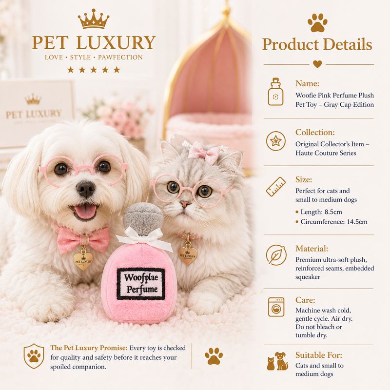 Woofie Pink Perfume Plush Pet Toy – Gray Cap Edition