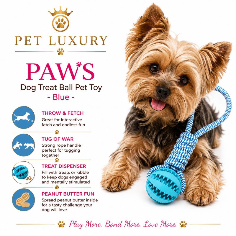 PAWS Dog Treat Ball Pet Toy - Aqua Blue