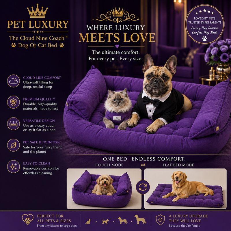 The Cloud Nine Coach™ Dog Or Cat Bed by Pet Luxury - Royal Purple