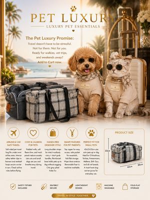 Dog Carrier Purse for Small Dogs & Cats | Soft Sided Pet Travel Bag with Safety Tether, Grey Plaid - Pet Luxury