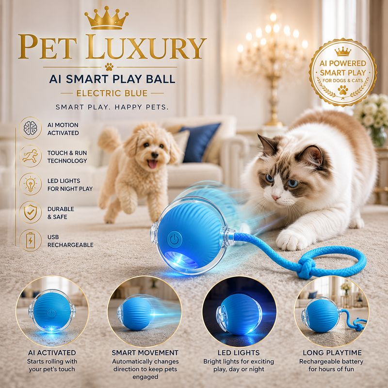 PET LUXURY | AI Smart Play Ball – Electric Blue