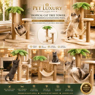 Pet Luxury Tropical Cat Tree Tower with Hammock & Scratching Posts, Palm Tree Cat Playground
