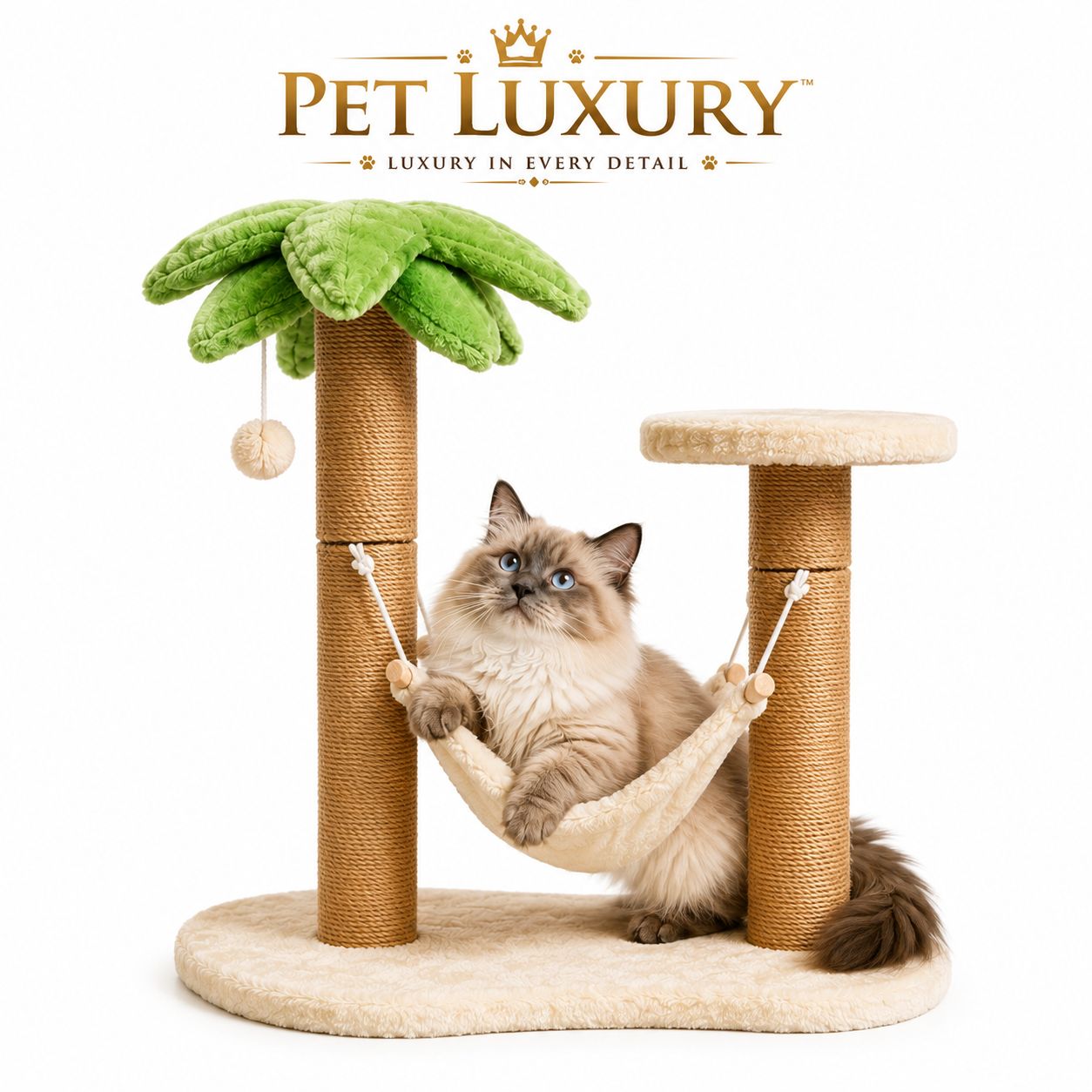 Pet Luxury Tropical Cat Tree Tower with Hammock & Scratching Posts, Palm Tree Cat Playground Pet Luxury Tropical Cat Tree Tower with Hammock & Scratching Posts, Palm Tree Cat Playground