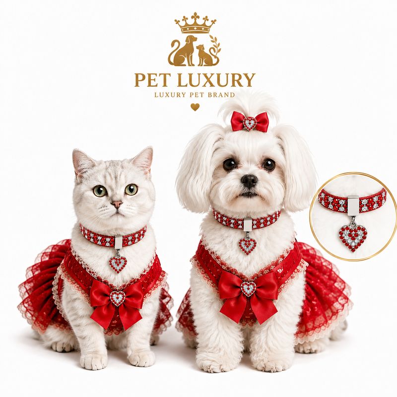 Pet Luxury VIP Red Bling Collar for Cats & Dogs | Rhinestone Heart Charm Glamour Collar | Designer Red Leather Pet Jewelry Pet Luxury VIP Red Bling Collar for Cats & Dogs | Rhinestone Heart Charm Glamour Collar | Designer Red Leather Pet Jewelry