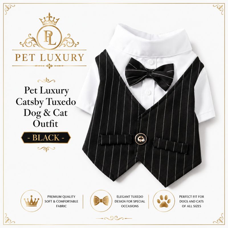Pet Luxury Catsby Tuxedo Dog & Cat Outfit - Black