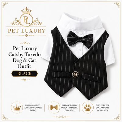 Pet Luxury Catsby Tuxedo Dog & Cat Outfit - Black