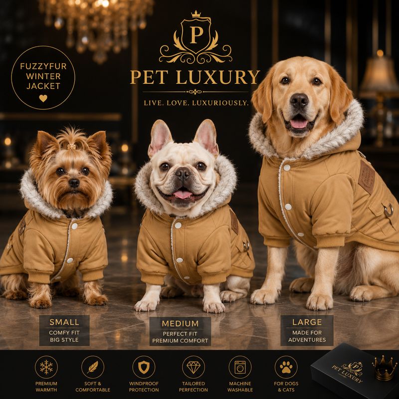 Pet Luxury FuzzyFur Winter Pet Jacket - Sepia Tan Color