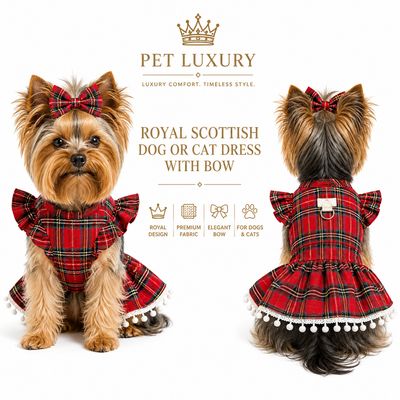 Pet Luxury's Royal Scottish Dog Or Cat Dress With Bow Pet Luxury's Royal Scottish Dog Or Cat Dress With Bow