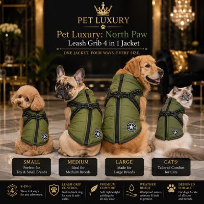 Pet Luxury: North Paw Leash Grib 4 in 1 Jacket – Green