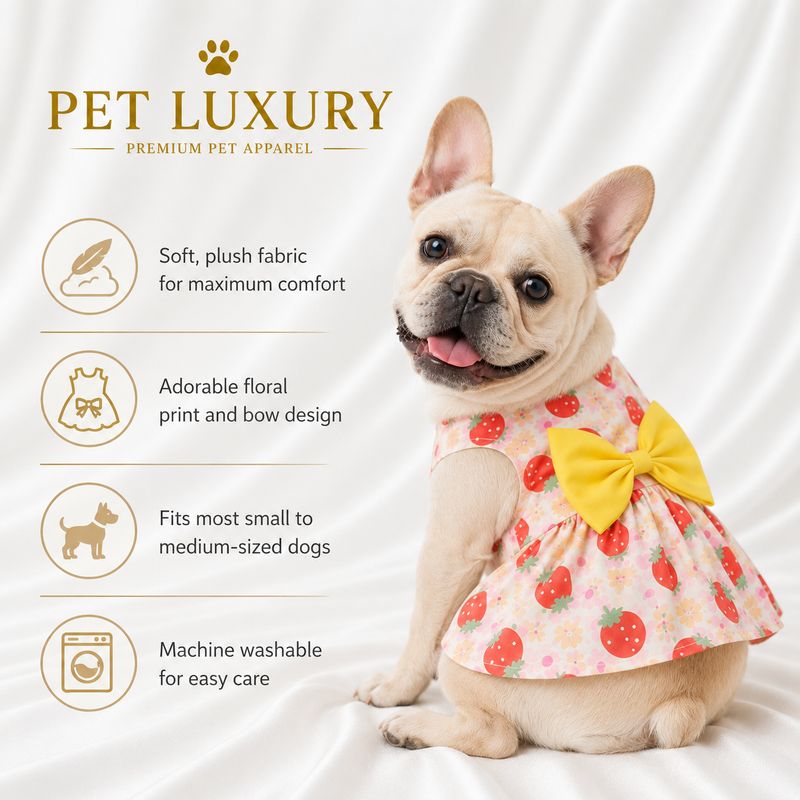 Pet Luxury Strawberry FURRY PAWS™ – Premium Dog Dress with Yellow Bow | 3,300 Stores SA