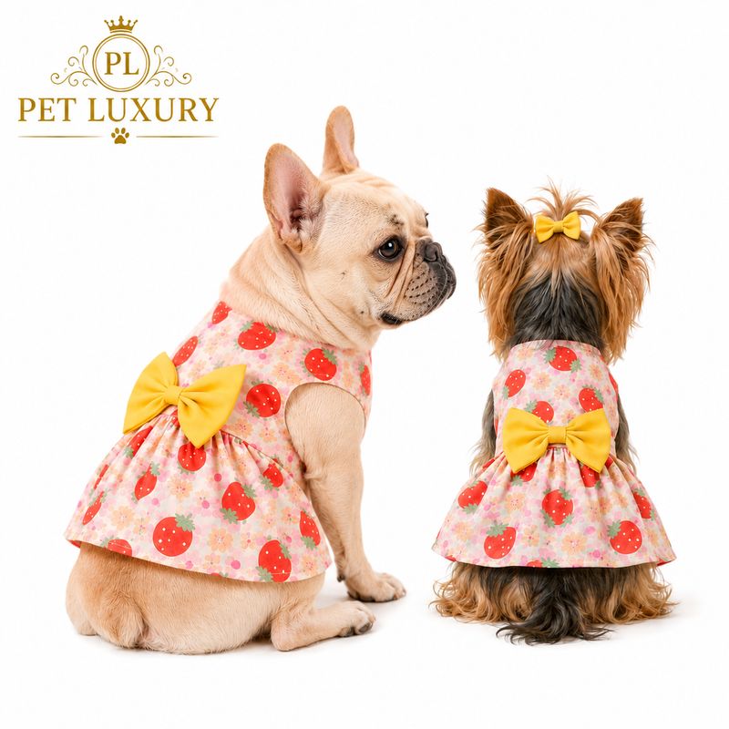 Pet Luxury Strawberry FURRY PAWS™ – Premium Dog Dress with Yellow Bow | 3,300 Stores SA