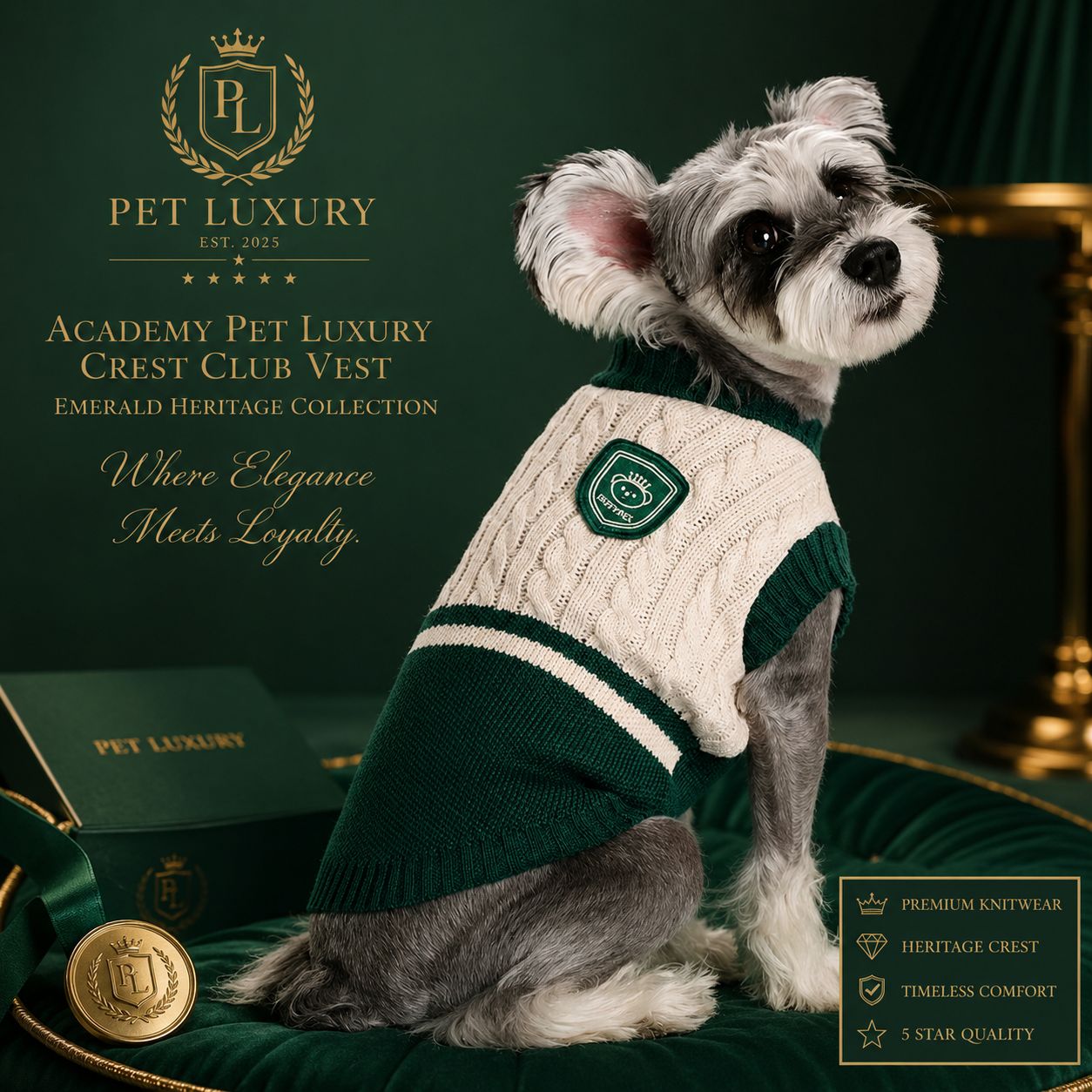 Academy Pet Luxury Cardigan Crest Club Varsity Knit Vest Jersey – Emerald Heritage